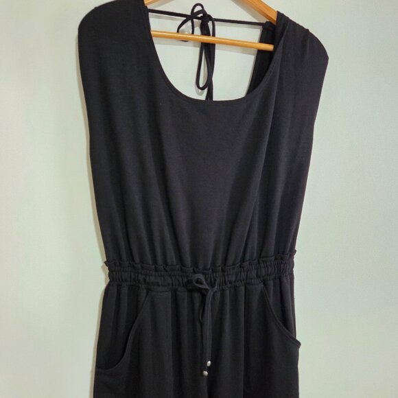 EUC MAX STUDIO BLACK DOUBLE SCOOP NECK MUSCLE SLEEVE STYLE JUMPSUIT SIZE M - Picture 5 of 16
